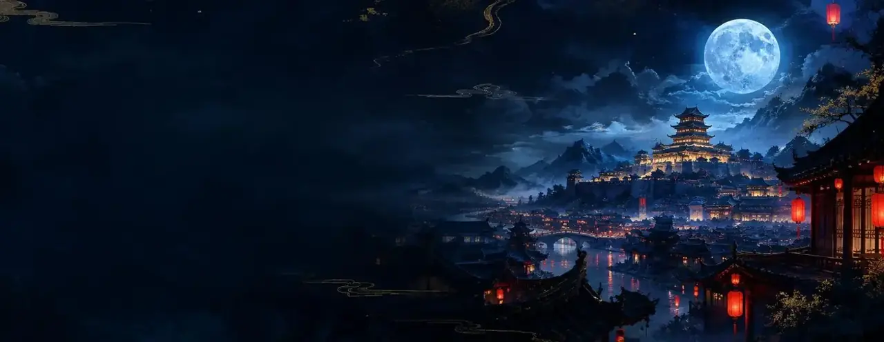 黄果短剧热播专区夜景剧照，藏青夜空与冰蓝月光